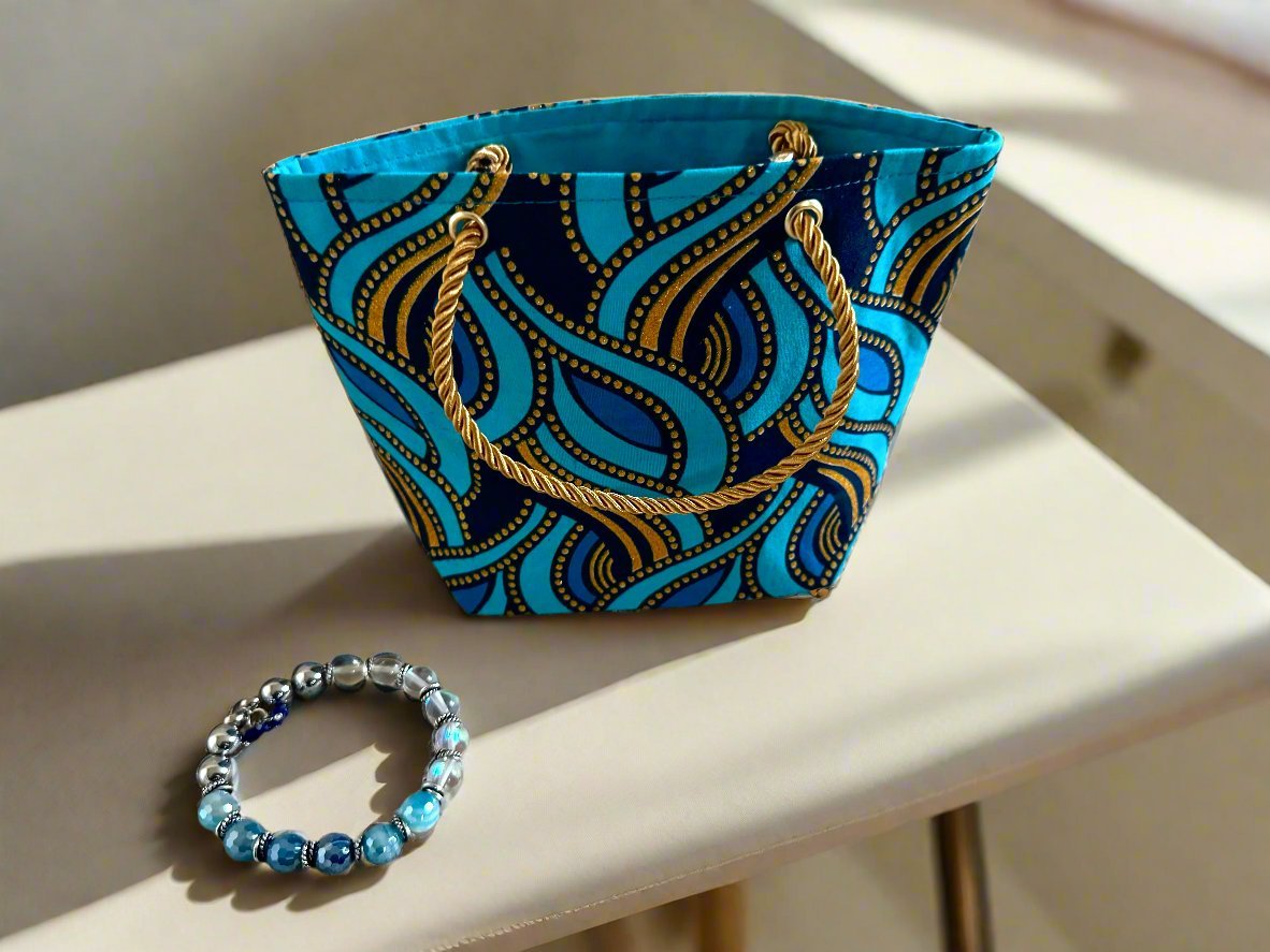 Blue Plated Agate & Silver Hematite Bracelet with Fire - Polished Charm – Handmade on Elastic Cord - Gezia Accents