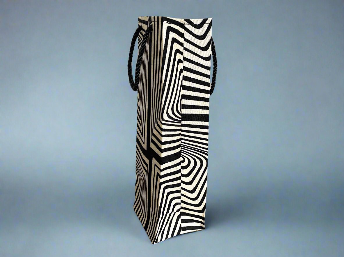 Ethnic, Fabric, Patterned, Handmade Black and Cream Wine Gift Bag - Gezia Accents
