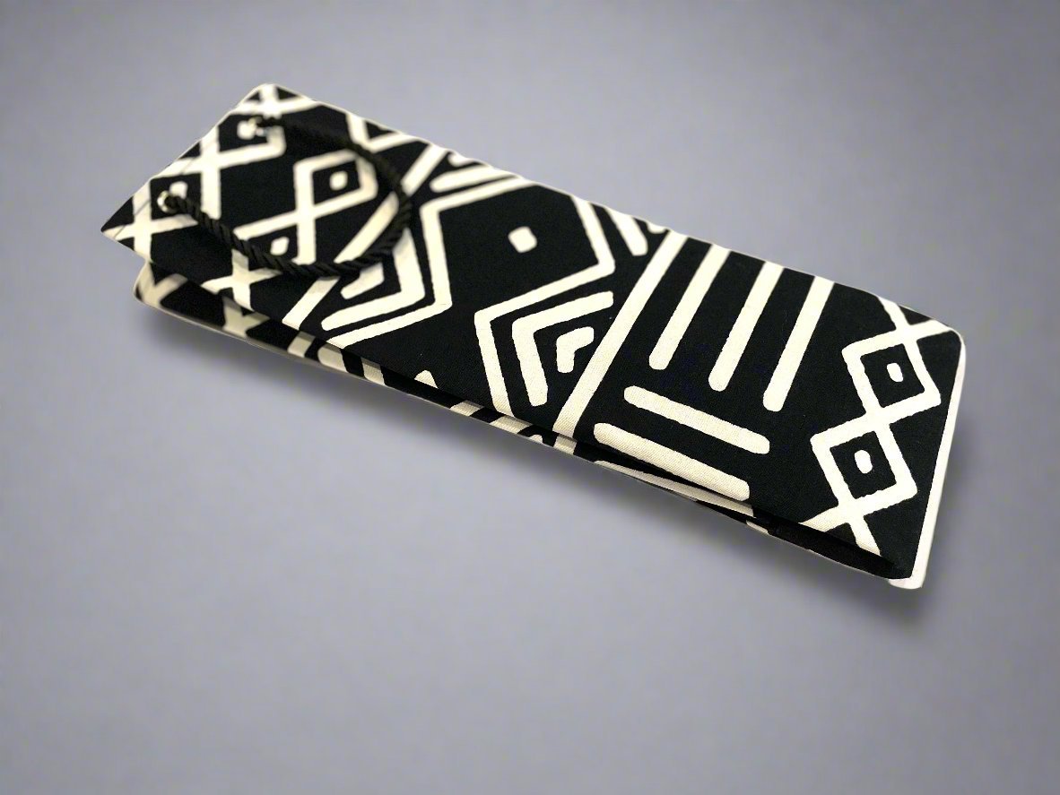 Ethnic, Fabric, Patterned, Handmade Black and White Wine Gift Bag - Gezia Accents