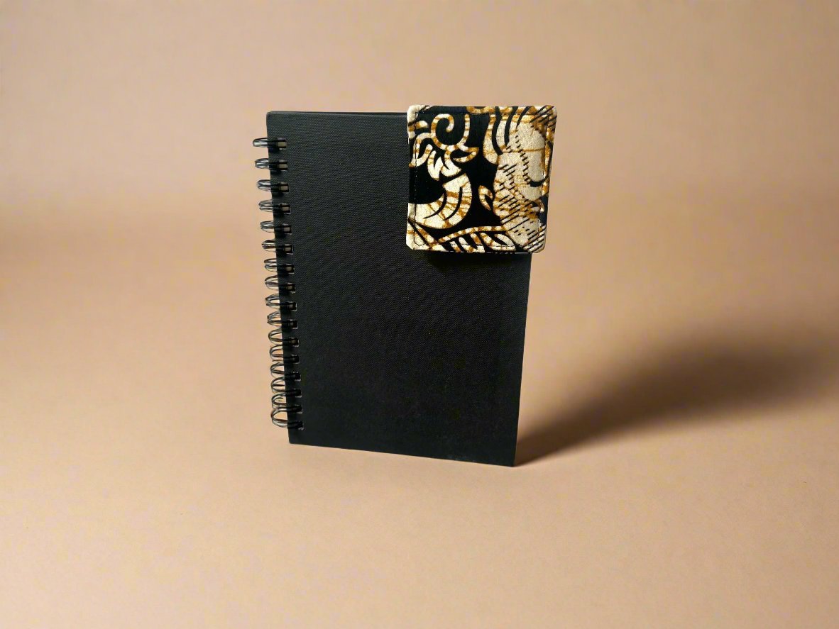 Ethnic, Fabric, Patterned, Handmade Black, Cream, and Gold Bookmark - Gezia Accents