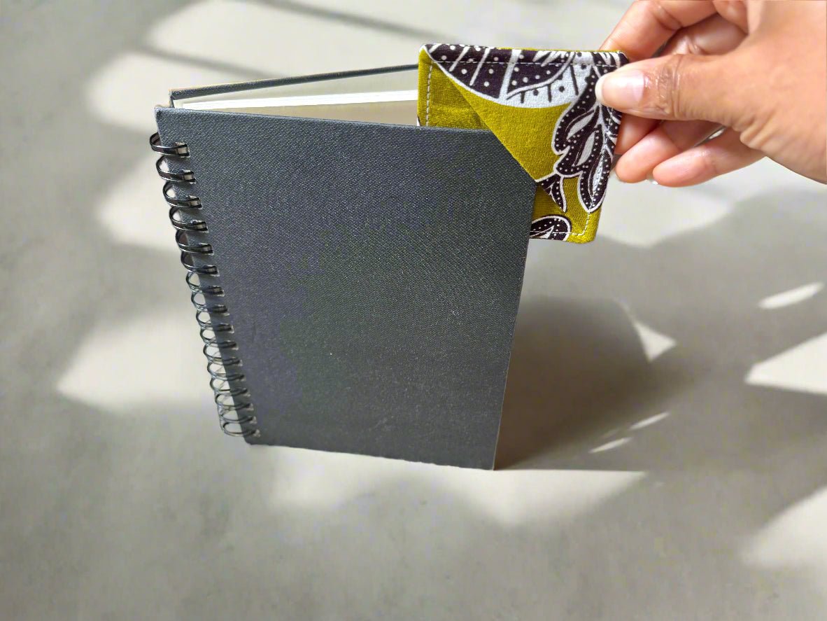 Ethnic, Fabric, Patterned, Handmade Green, Dark Brown, and White Bookmark - Gezia Accents
