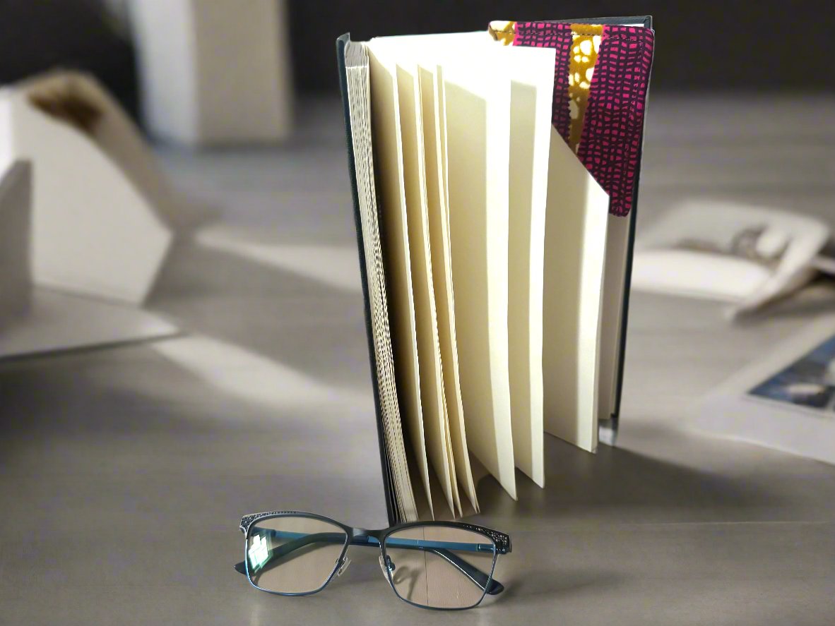 Ethnic, Fabric, Patterned, Handmade Pink, Brown, Black, and Cream Bookmark - Gezia Accents