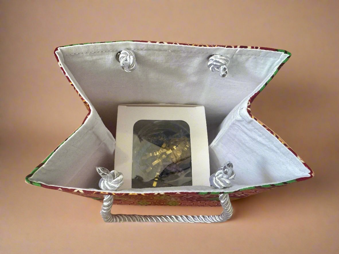 Ethnic, Fabric, Patterned, Handmade Red, Yellow, Green, and White Extra Small Bag - Gezia Accents
