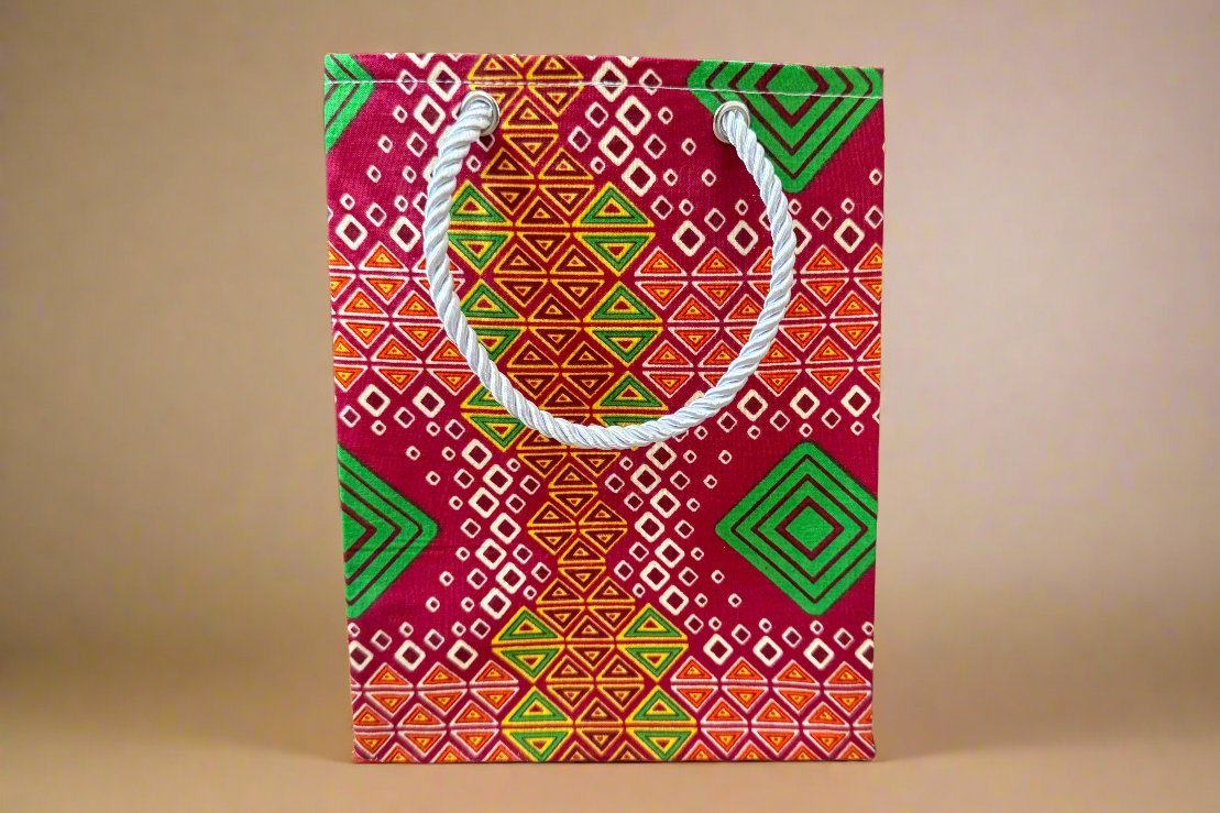 Ethnic, Fabric, Patterned, Handmade Red, Yellow, Green, and White Extra Small Bag - Gezia Accents