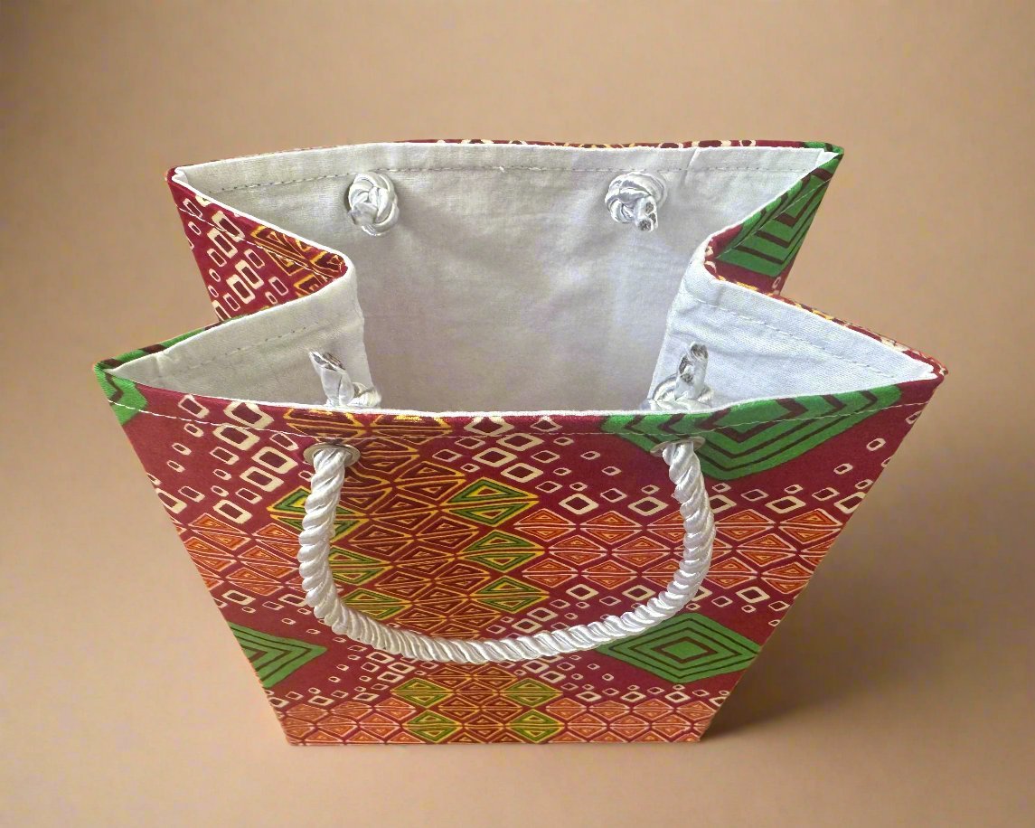 Ethnic, Fabric, Patterned, Handmade Red, Yellow, Green, and White Extra Small Bag - Gezia Accents