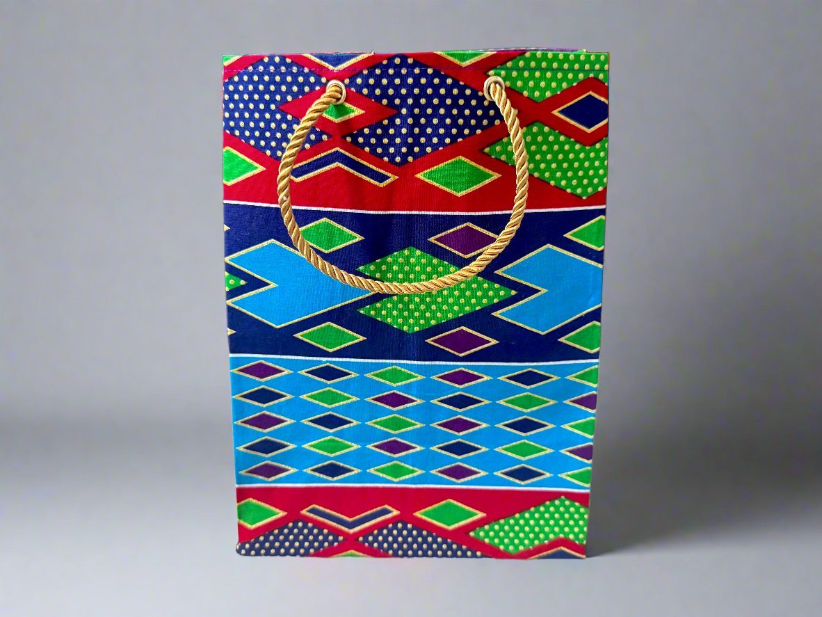 Ethnic, Fabric, Patterned, Handmade Turqoise, Red, Purple and Gold Gift Bag - Gezia Accents