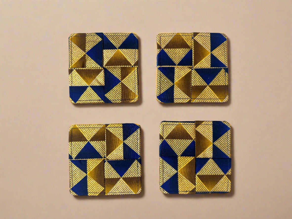 Handmade African Fabric Coasters – Set of 4 | Cultural Home Decor | Eco - Friendly Gift | Wax Print Drink Coasters - Gezia Accents