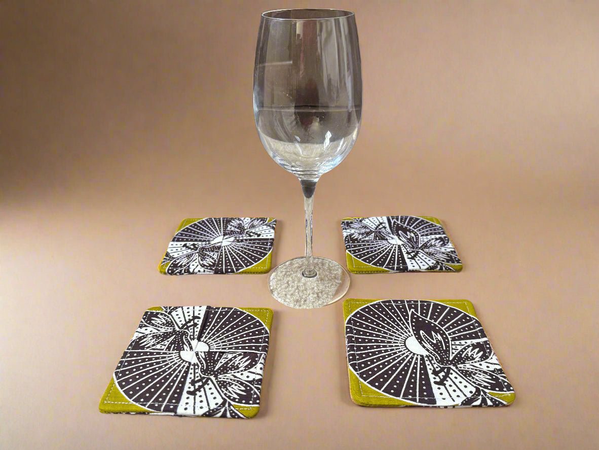 ๐ Handmade African Fabric Coasters โ Set of 4 | Cultural Home Decor | Eco - Friendly Gift | Wax Print Drink Coasters ๐๐ง - Gezia Accents
