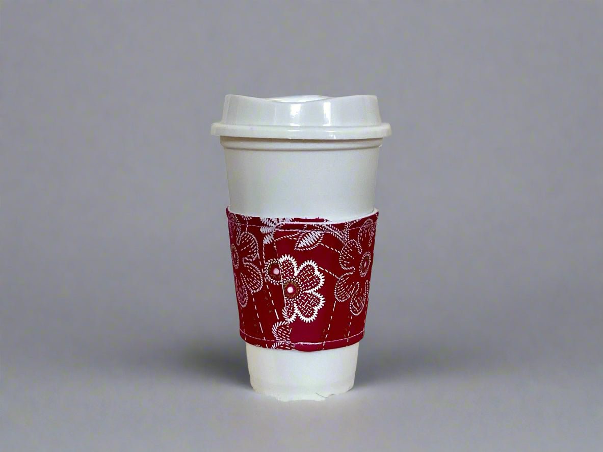 🌍 Handmade African Wax Print Cup Sleeve | Reusable Coffee Cozy | Ethnic Fabric Drink Sleeve | Eco - Friendly Gift for Coffee & Tea Lovers ☕🌿 - Gezia Accents