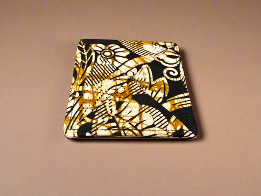 Ethnic, Fabric, Patterned, Handmade Gold, Beige, and Black Coasters