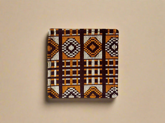 Ethnic, Fabric, Patterned, Handmade Dark Brown, Beige, and Gold Coasters