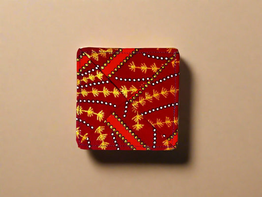 Ethnic, Fabric, Patterned, Handmade Orange, Blue, Maroon, and Gold Coasters