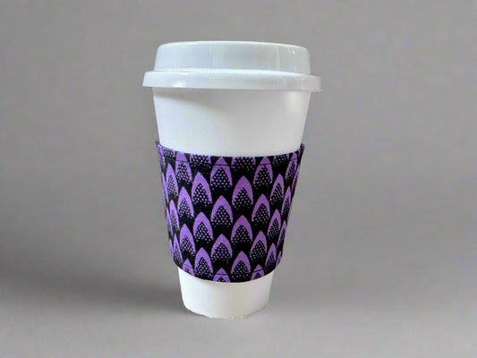 Ethnic, Fabric, Patterned, Handmade Black and Purple Cup Sleeve