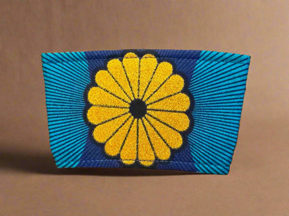 Ethnic, Fabric, Patterned, Handmade Blue, Turquoise, Black, and Gold Cup Sleeve