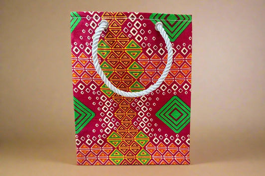 Ethnic, Fabric, Patterned, Handmade Red, Yellow, Green, and White Extra Small Bag