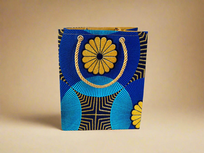 Ethnic, Fabric, Patterned, Handmade Blue, Black, and Gold Small Bag