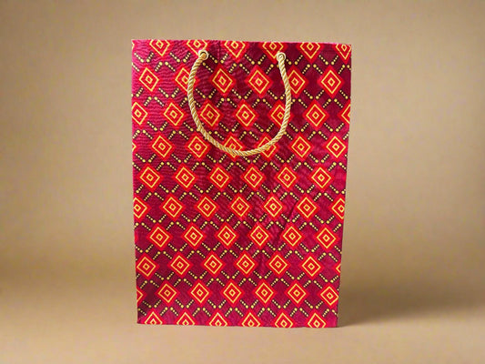 Ethnic, Fabric, Patterned, Handmade Berry, Maroon, Red, and Gold Medium Bag