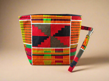 Ethnic, Fabric, Patterned, Handmade Orange, Yellow, Green, Black, White, and Red Mini Tote