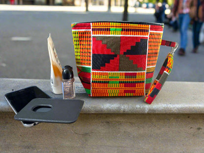 Ethnic, Fabric, Patterned, Handmade Orange, Yellow, Green, Black, White, and Red Mini Tote