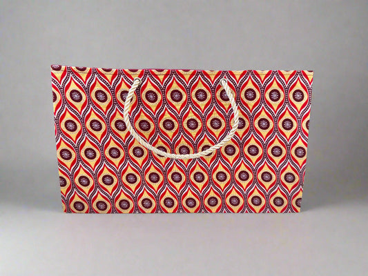 Ethnic, Fabric, Patterned, Handmade Maroon, Red, Beige and Silver Medium Horizontal Bag