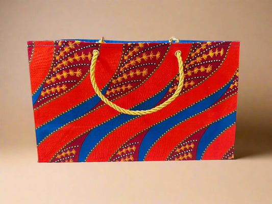 Ethnic, Fabric, Patterned, Handmade Maroon, Orange, Blue and Gold Medium Horizontal Bag