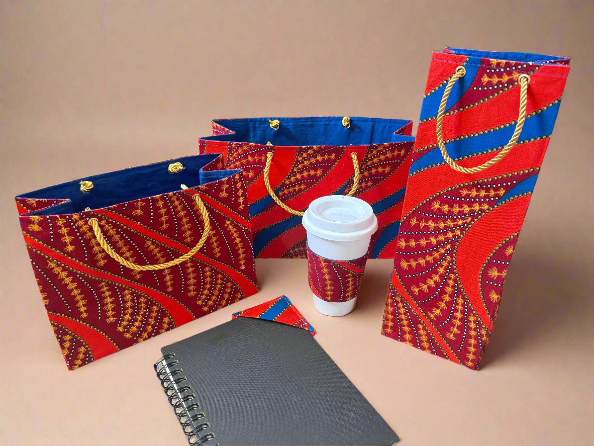 Ethnic, Fabric, Patterned, Handmade Orange, Maroon, Blue and Gold Mini Tote