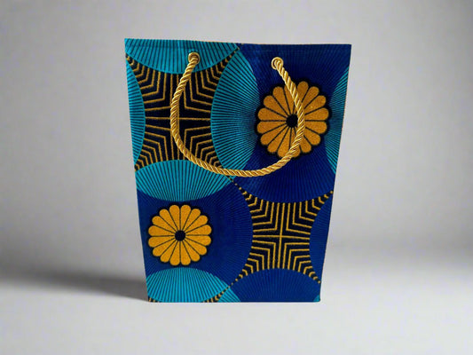 Ethnic, Fabric, Patterned, Handmade Blue, Black, and Gold Small Bag