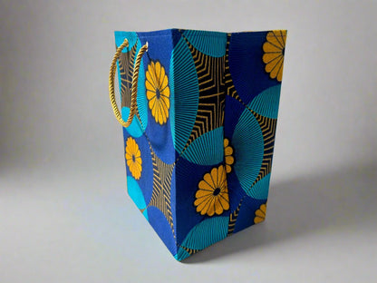 Ethnic, Fabric, Patterned, Handmade Blue, Black, and Gold Small Bag