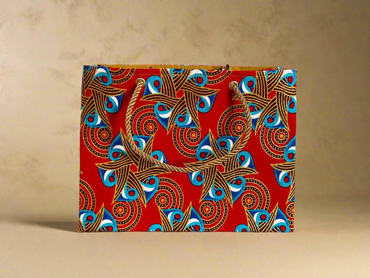 Ethnic, Fabric, Patterned, Handmade Red, Blue, Turquoise, and Gold Small Wardrobe Bag