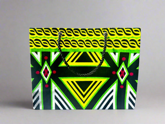 Ethnic, Fabric, Patterned, Handmade Black, Green, Yellow and White Small Wardrobe Bag