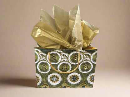 Ethnic, Fabric, Patterned, Handmade Green, Gold and White Small Wardrobe Bag