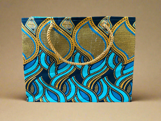 Ethnic, Fabric, Patterned, Handmade Turqoise, Dark Blue, and Gold Small Wardrobe Bag