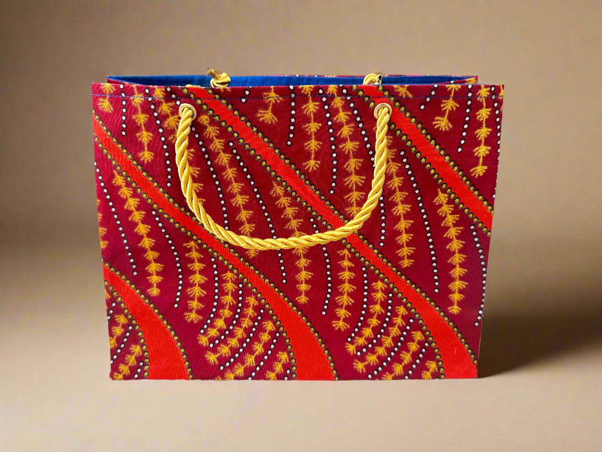 Ethnic, Fabric, Patterned, Handmade Maroon, Blue, Orange, and Gold Small Wardrobe Bag