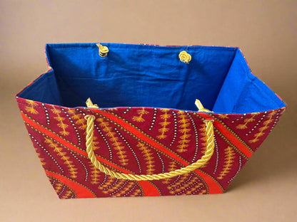 Ethnic, Fabric, Patterned, Handmade Maroon, Blue, Orange, and Gold Small Wardrobe Bag