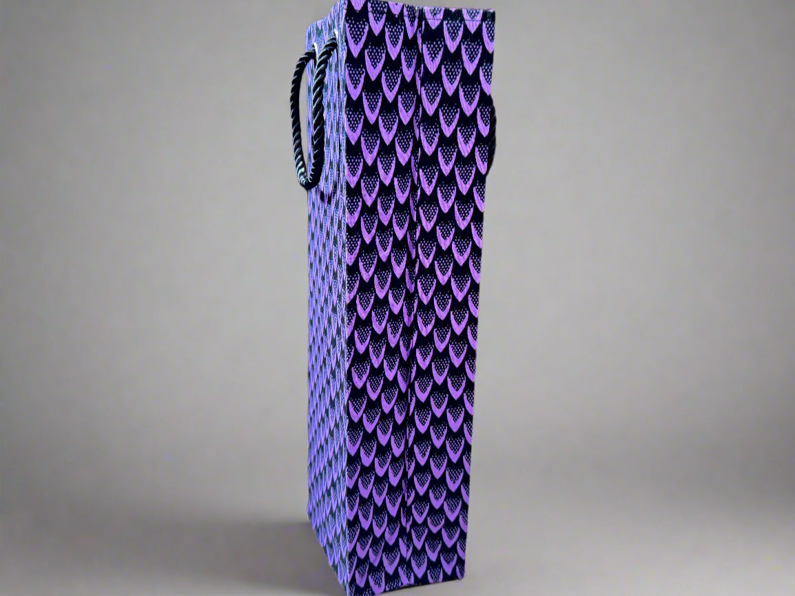 Ethnic, Fabric, Patterned, Handmade Purple and Black Wine Gift Bag