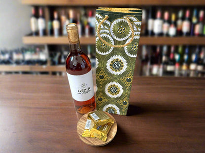 Ethnic, Fabric, Patterned Floral, Handmade Green, Cream, and Gold Wine Gift Bag