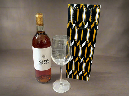 Ethnic, Fabric, Patterned, Handmade Black, White and Gold Wine Gift Bag