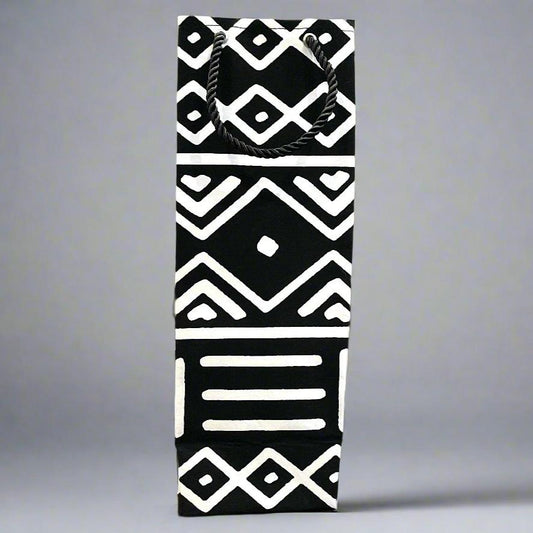 Ethnic, Fabric, Patterned, Handmade Black and White Wine Gift Bag