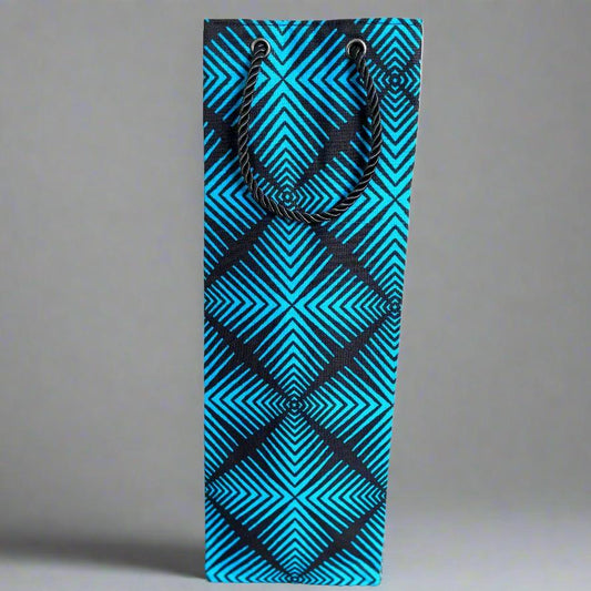 Ethnic, Fabric, Patterned, Handmade Black and Turquoise Wine Gift Bag