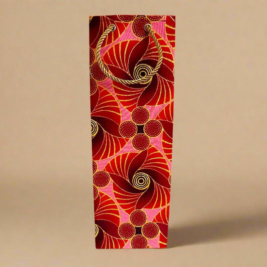 Ethnic, Fabric, Patterned, Handmade Maroon, Red, Pink and Gold Wine Gift Bag