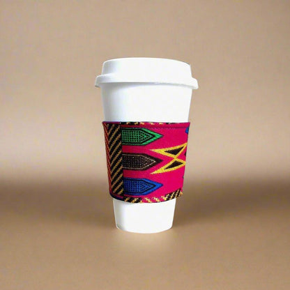 Ethnic, Fabric, Patterned, Handmade Berry, Blue, Green and Gold Cup Sleeve - Gezia Accents