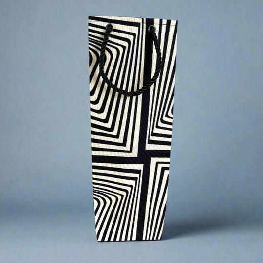 Ethnic, Fabric, Patterned, Handmade Black and Cream Wine Gift Bag - Gezia Accents