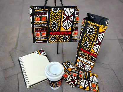 Ethnic, Fabric, Patterned, Handmade Black, Orange, Yellow, Red, and White Bookmark - Gezia Accents