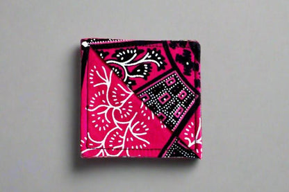 Ethnic, Fabric, Patterned, Handmade Black, Pink, and White Bookmark - Gezia Accents