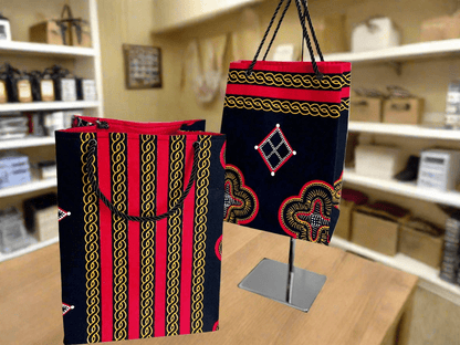 Ethnic, Fabric, Patterned, Handmade Black, Red, White, and Yellow Small Bag - Gezia Accents