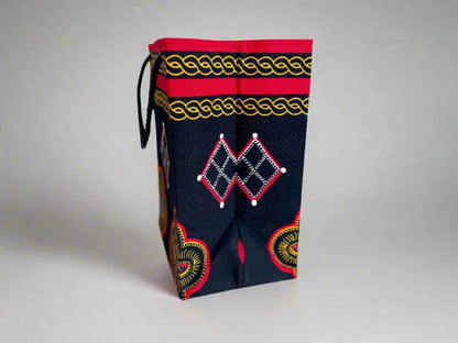 Ethnic, Fabric, Patterned, Handmade Black, Red, White, and Yellow Small Bag - Gezia Accents