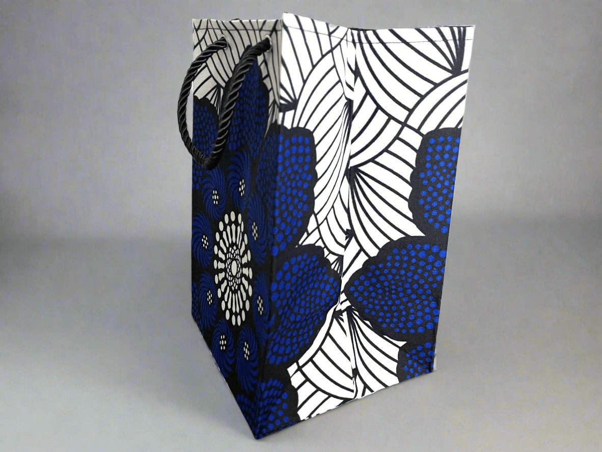 Ethnic, Fabric, Patterned, Handmade Black, White and Royal Blue Small Bag - Gezia Accents