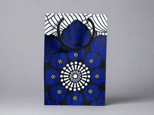 Ethnic, Fabric, Patterned, Handmade Black, White and Royal Blue Small Bag - Gezia Accents