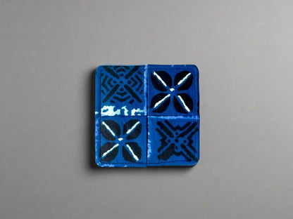 Ethnic, Fabric, Patterned, Handmade Blue, Black, and White Coasters - Gezia Accents
