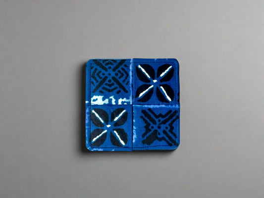 Ethnic, Fabric, Patterned, Handmade Blue, Black, and White Coasters - Gezia Accents